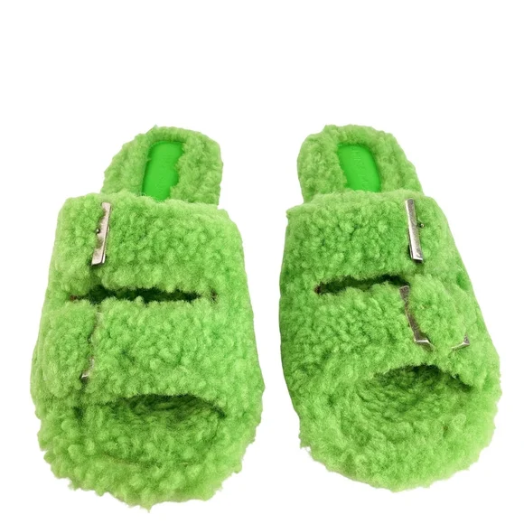 Amina Muaddi Millie Vibrant Green Shearling Heels